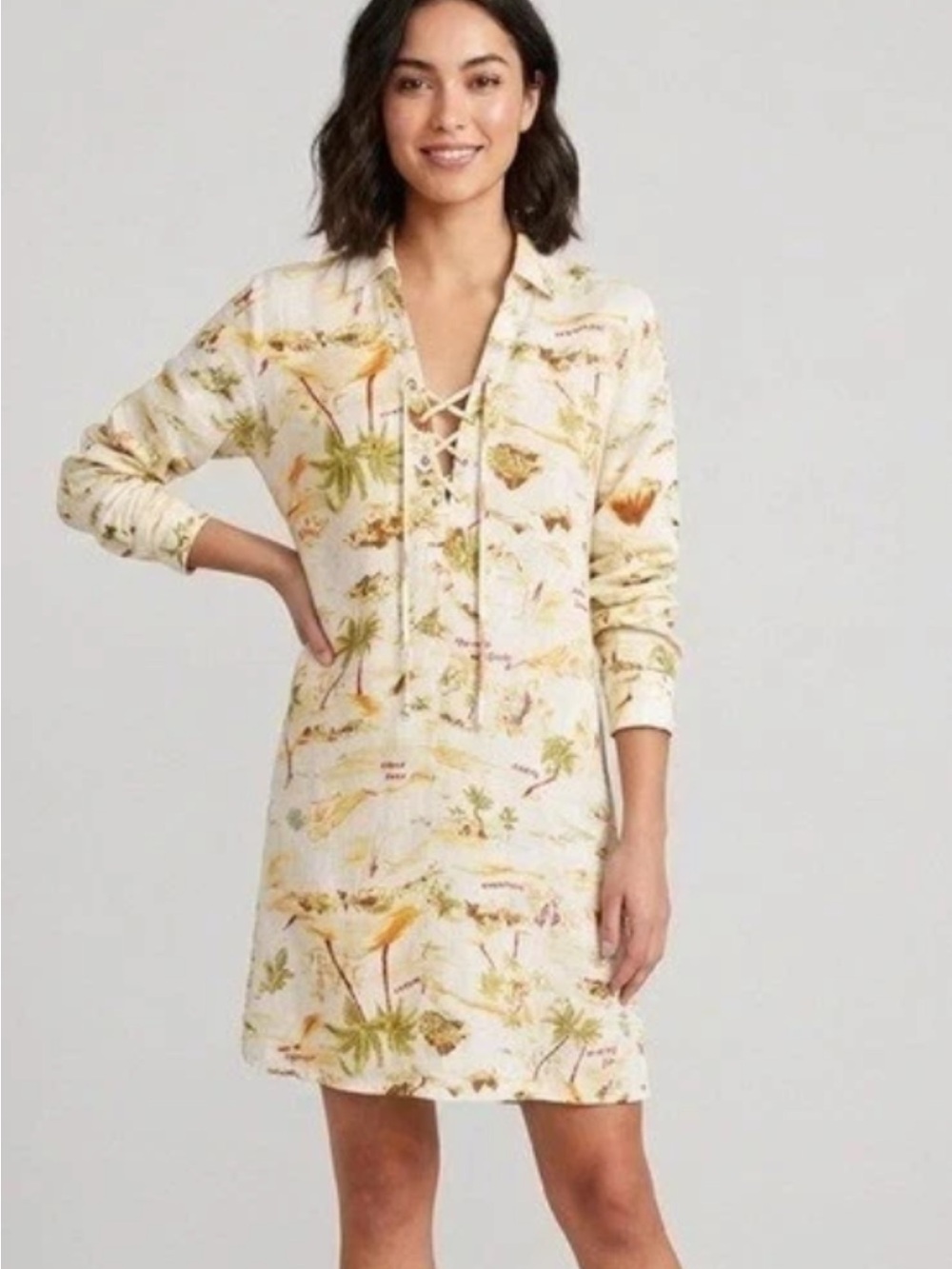 C&C California Cream Tropical Lace-Up shirt Dress